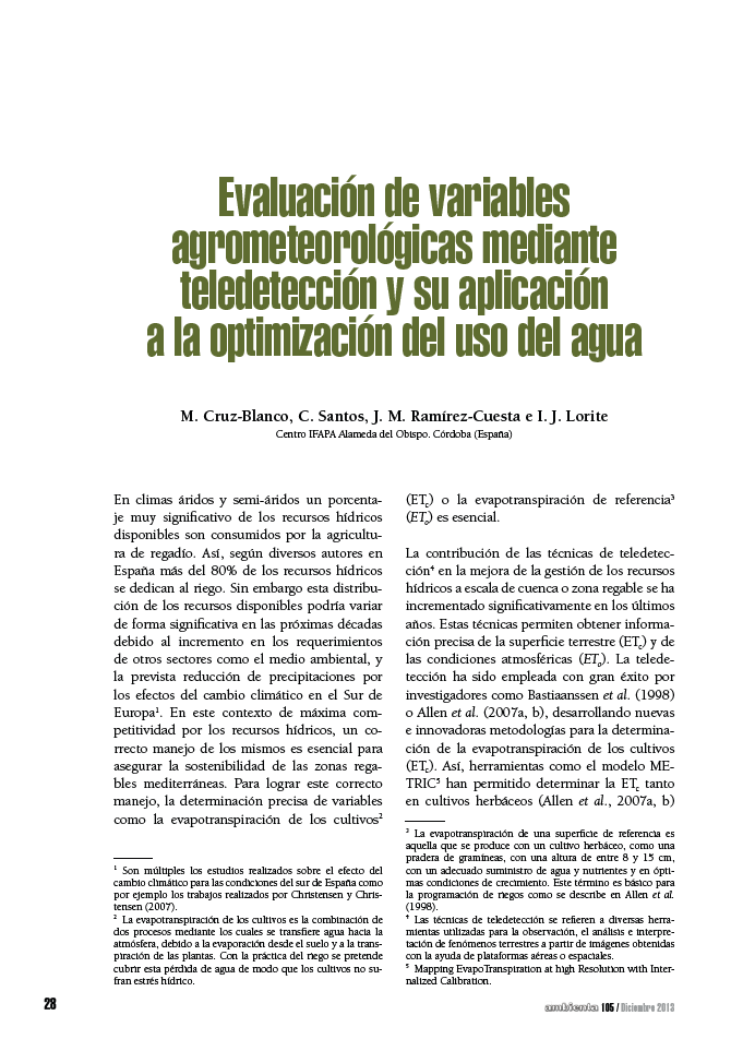 Evaluación de variables agrometeorológicas mediante teledetección y su aplicación a la optimización del uso del agua