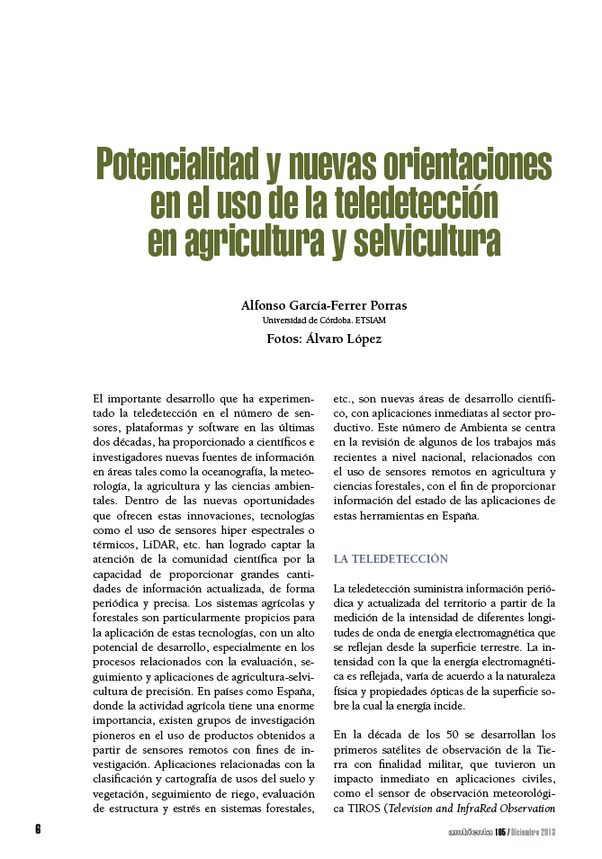 Potencialidad y nuevas orientaciones en el uso de la teledetección en agricultura y selvicultura 
