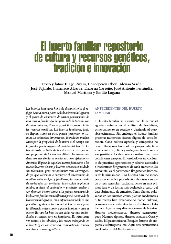 El huerto familiar, repositorio de cultura y recursos genéticos, tradición e innovación
