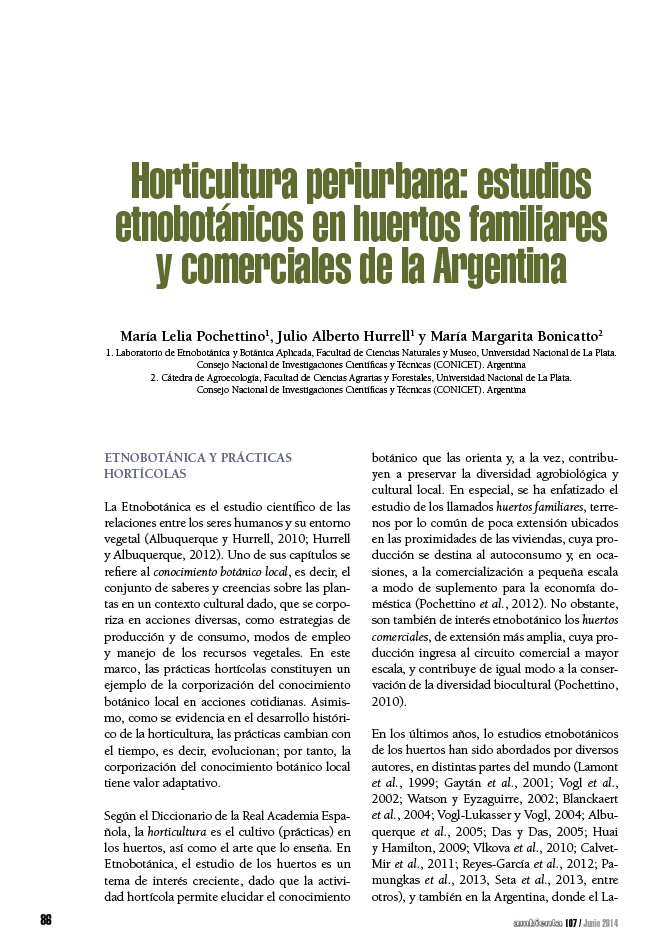 Horticultura periurbana: estudios etnobotánicos en huertos familiares y comerciales de la Argentina
