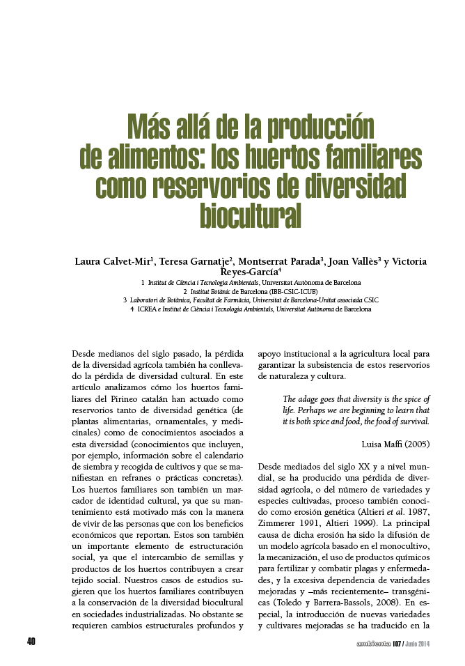 Más allá de la producción de alimentos: los huertos familiares como reservorios de diversidad biocultural
