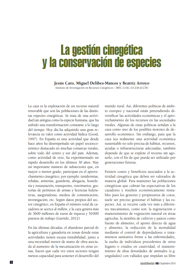 La gestión cinegética y la conservación de especies