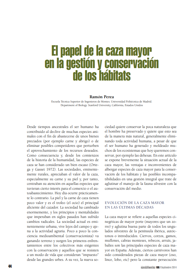 El papel de la caza mayor