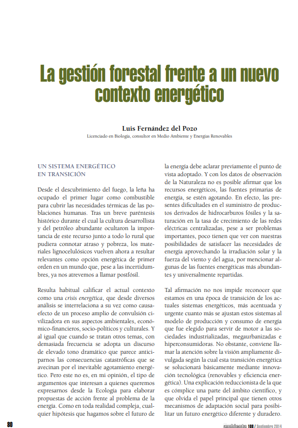 La gestión forestal frente a un nuevo contexto energético