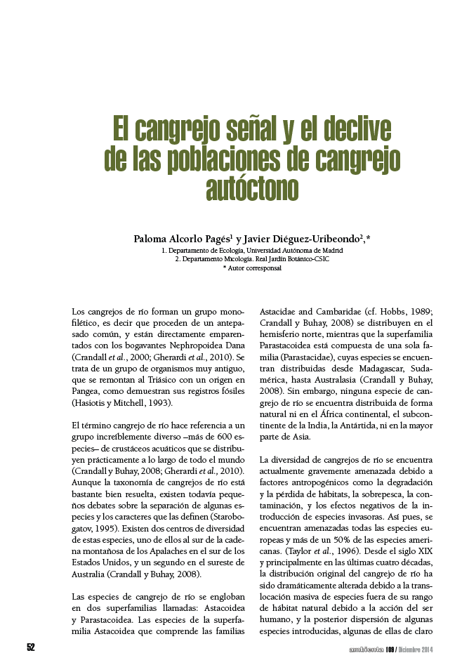 El cangrejo señal y el declive de las poblaciones de cangrejo autóctono