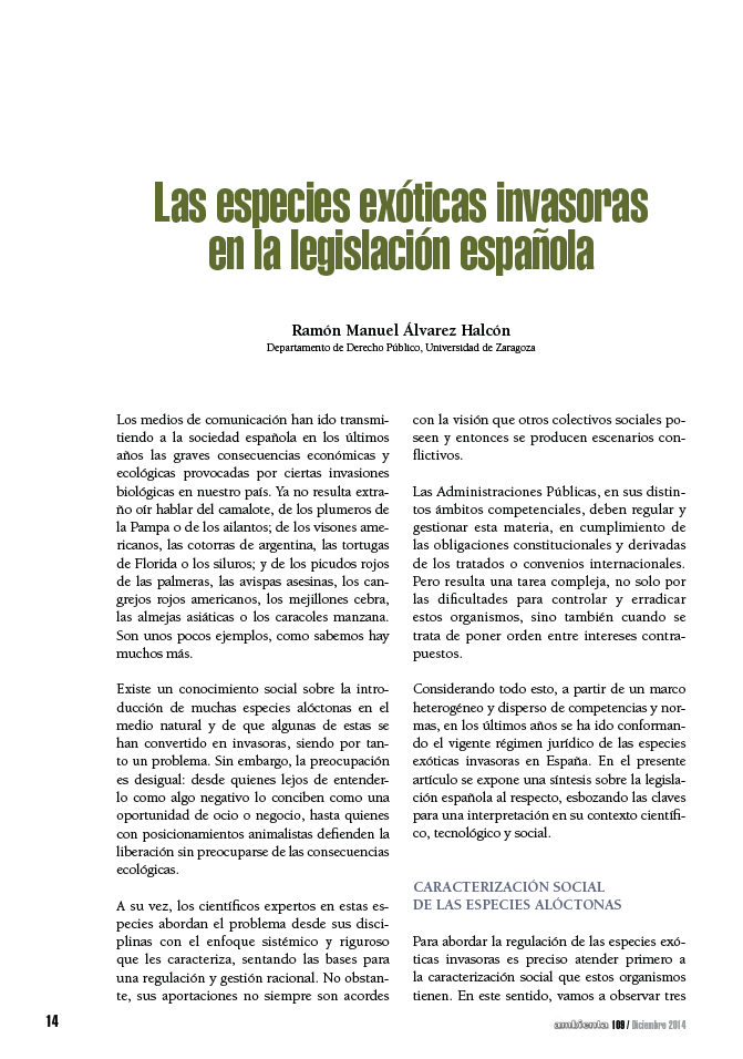 Las especies exóticas invasoras en la legislación española