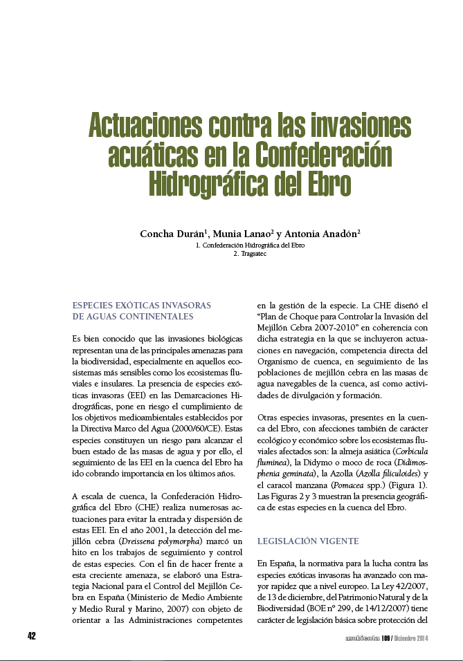 Actuaciones contra las invasiones acuáticas en la Confederación Hidrográfica del Ebro