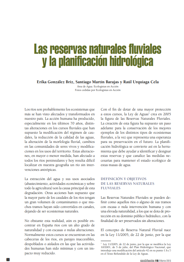 Las reservas naturales fluviales y la planificación hidrológica