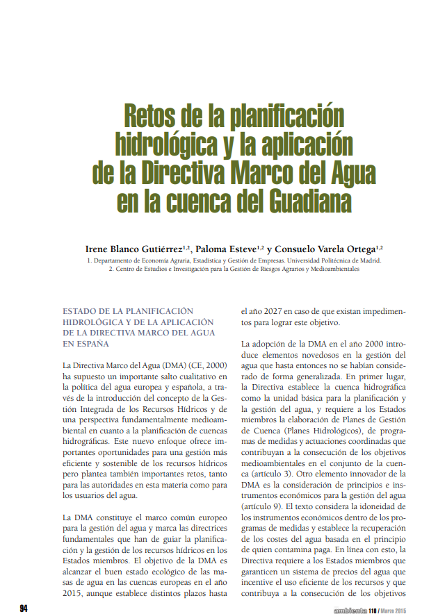 Retos de la planificación hidrológica y la aplicación