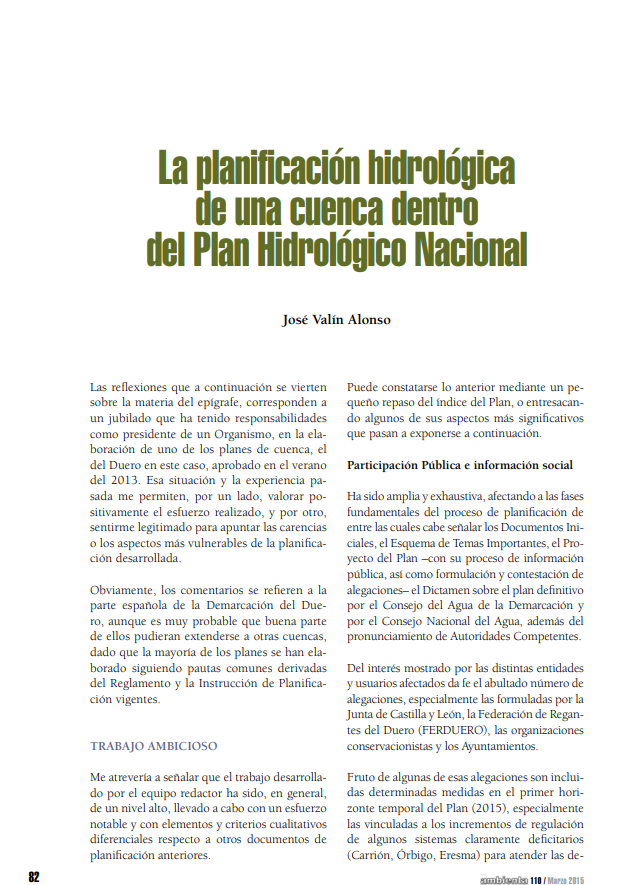 La planificación hidrológica de una cuenca