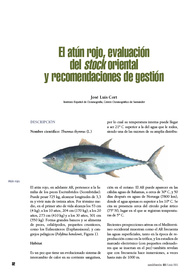 El atún rojo, evaluación del stock oriental y recomendaciones de gestión