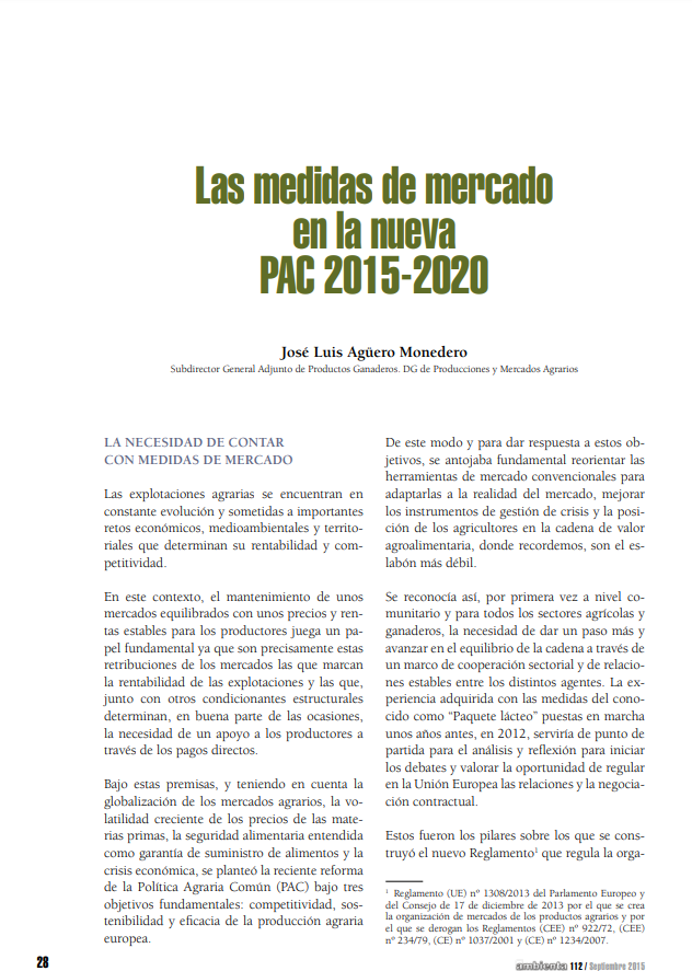 Las medidas de mercado en la nueva PAC 2015-2020