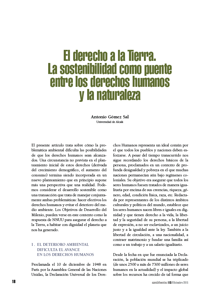 El derecho a la Tierra. La sostenibilidad como puente entre los derechos humanos y la naturaleza