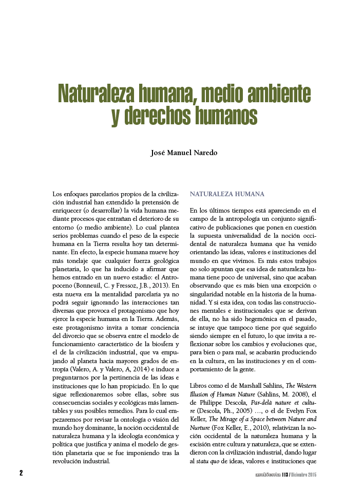 Naturaleza humana, medio ambiente y derechos humanos