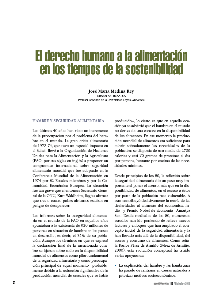 El derecho humano a la alimentación en los tiempos de la sostenibilidad