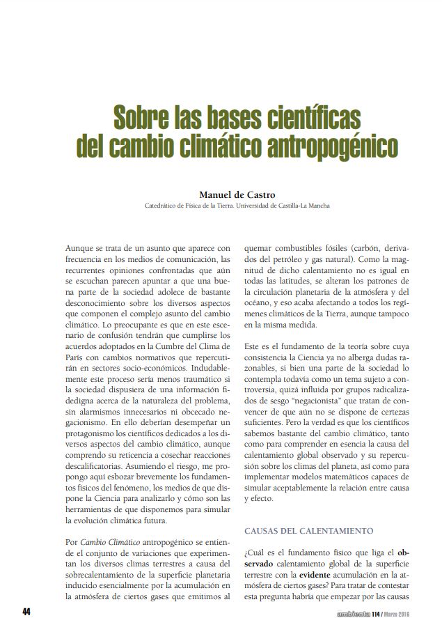 Sobre las bases científicas del cambio climático antropogénico