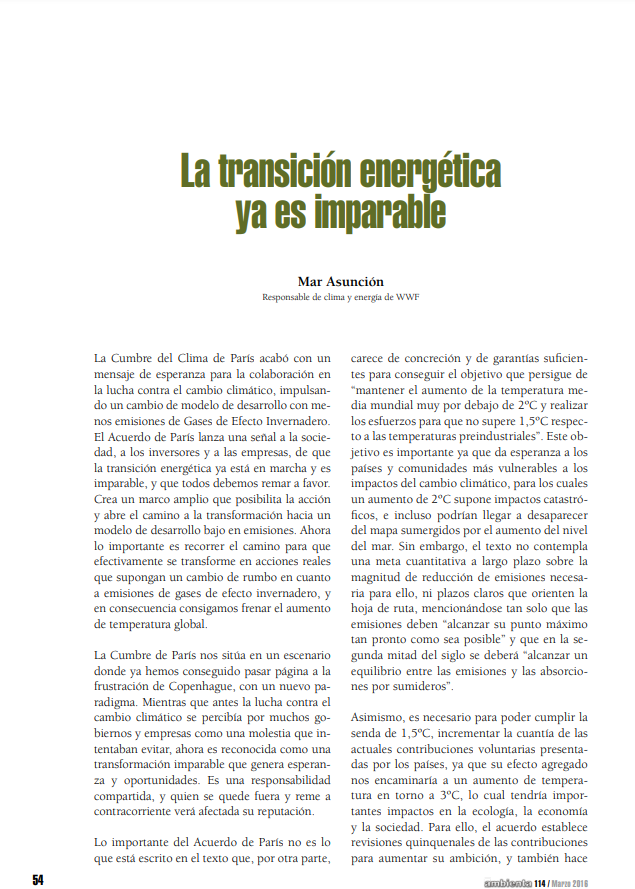 La transición energética ya es imparable