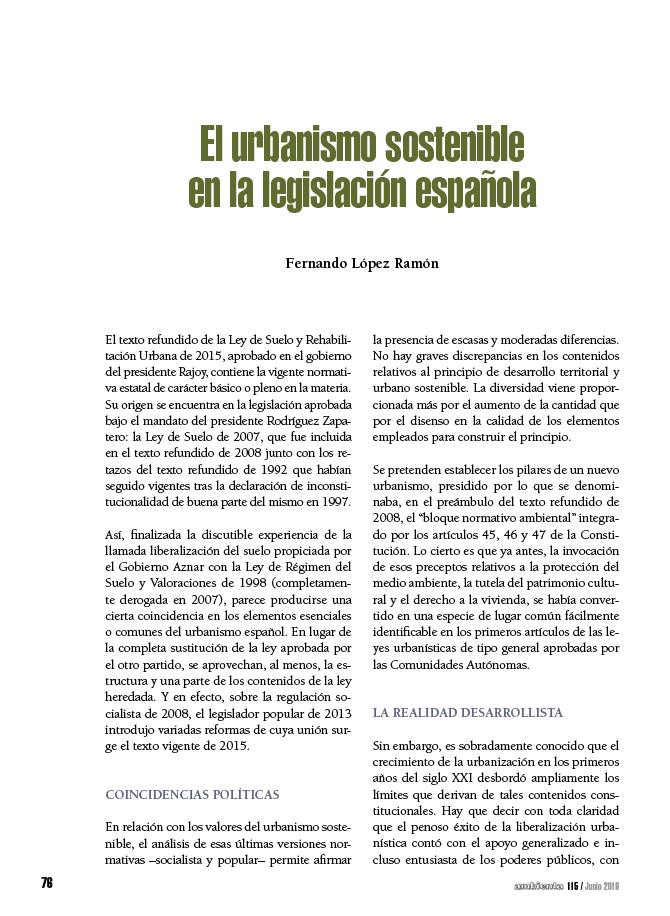 El urbanismo sostenible en la legislación española