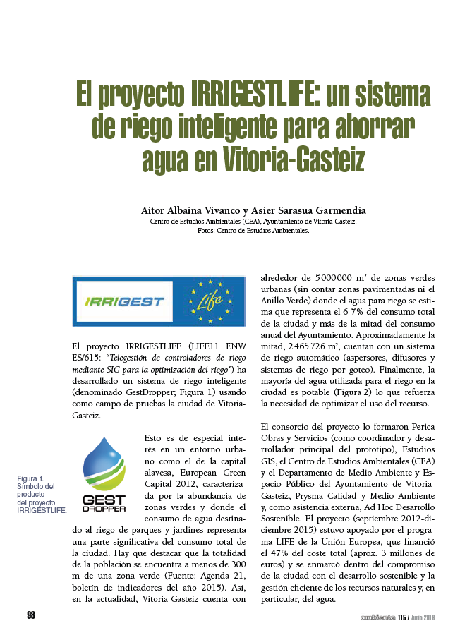 El proyecto IRRIGESTLIFE: un sistema de riego inteligente para ahorrar agua en Vitoria-Gasteiz
