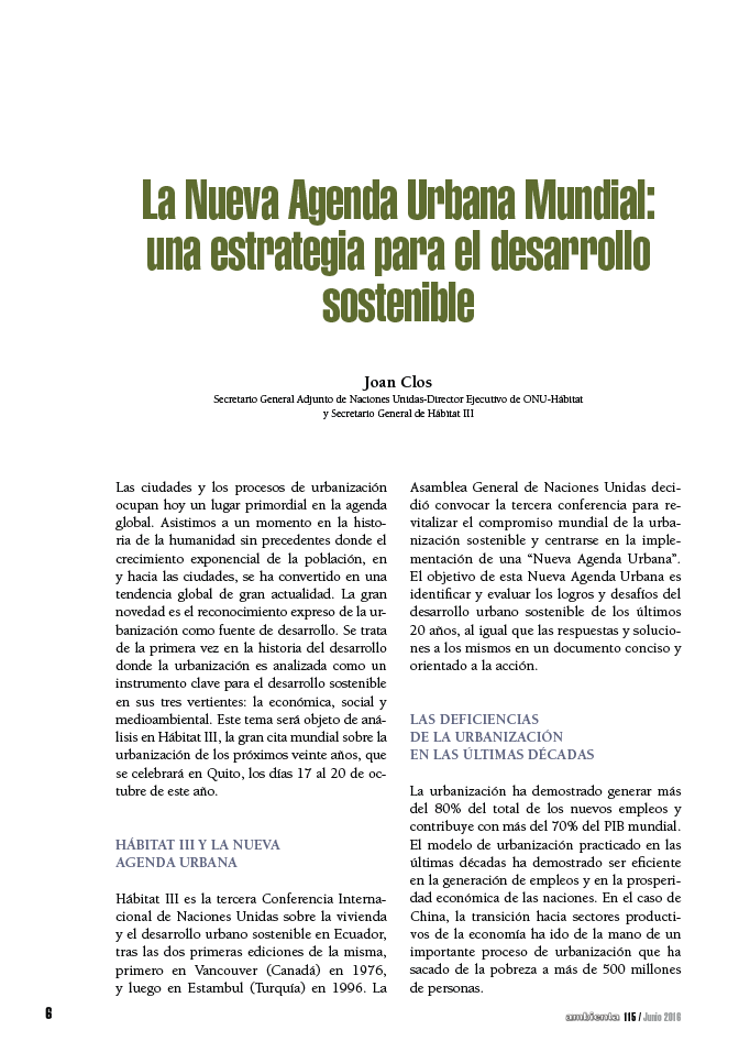 La Nueva Agenda Urbana Mundial: una estrategia para el desarrollo sostenible