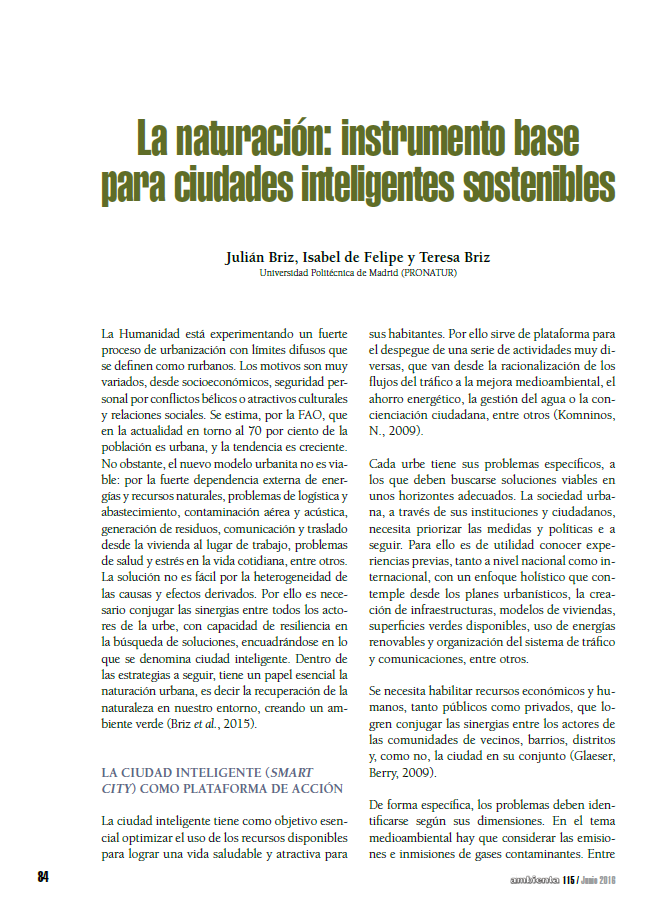 La naturación: instrumento base para ciudades inteligentes sostenibles
