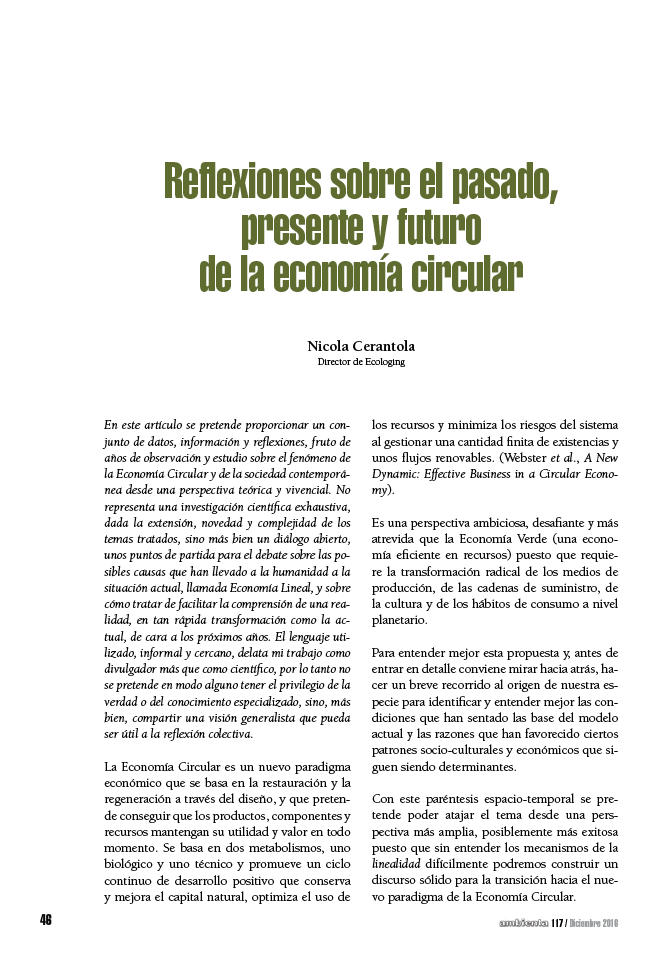 Reflexiones sobre el pasado, presente y futuro de la economía circular
