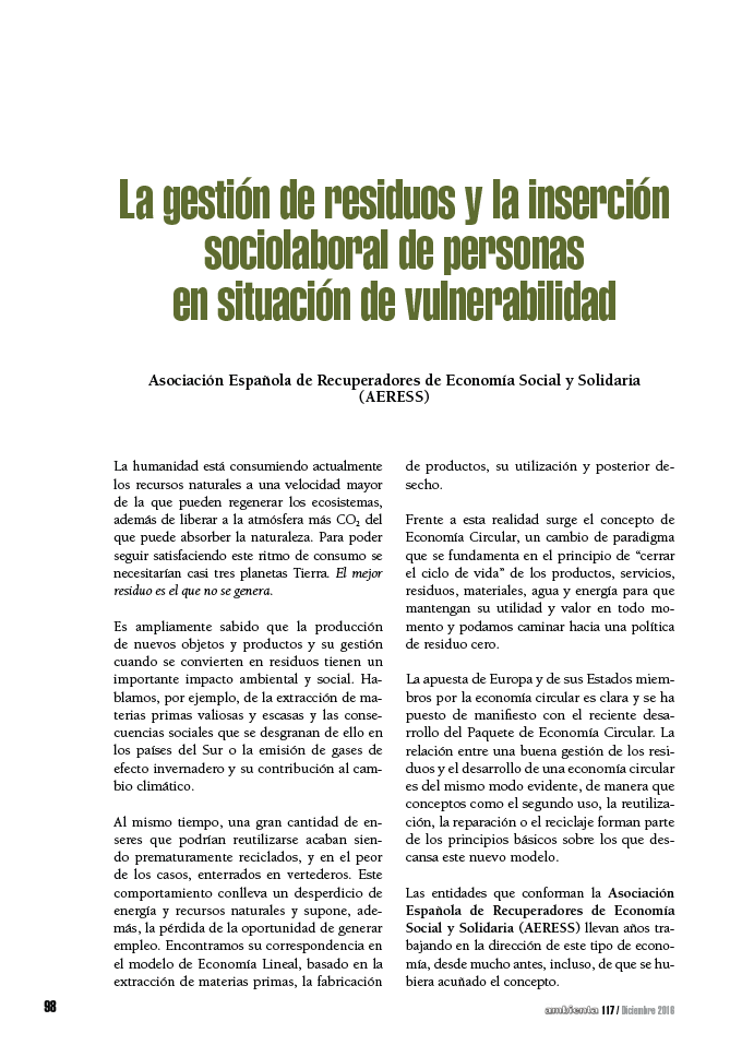 La gestión de residuos y la inserción sociolaboral de personas en situación de vulnerabilidad