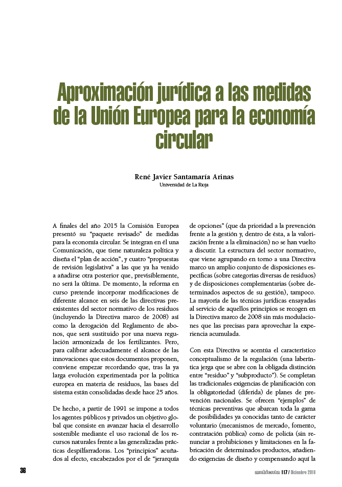 Aproximación jurídica a las medidas de la Unión Europea para la economía circular