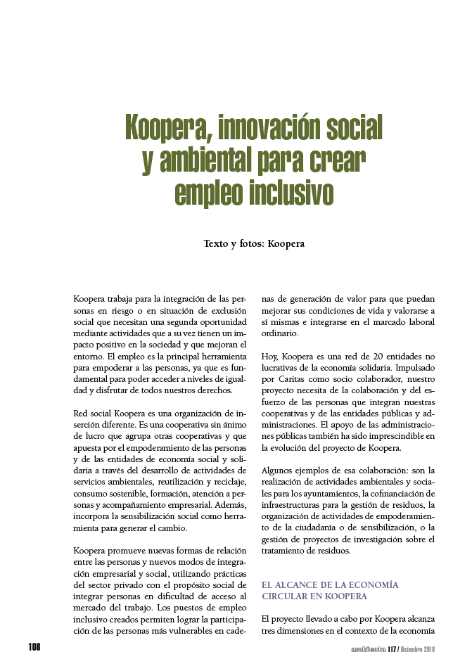 Koopera, innovación social y ambiental para crear empleo inclusivo