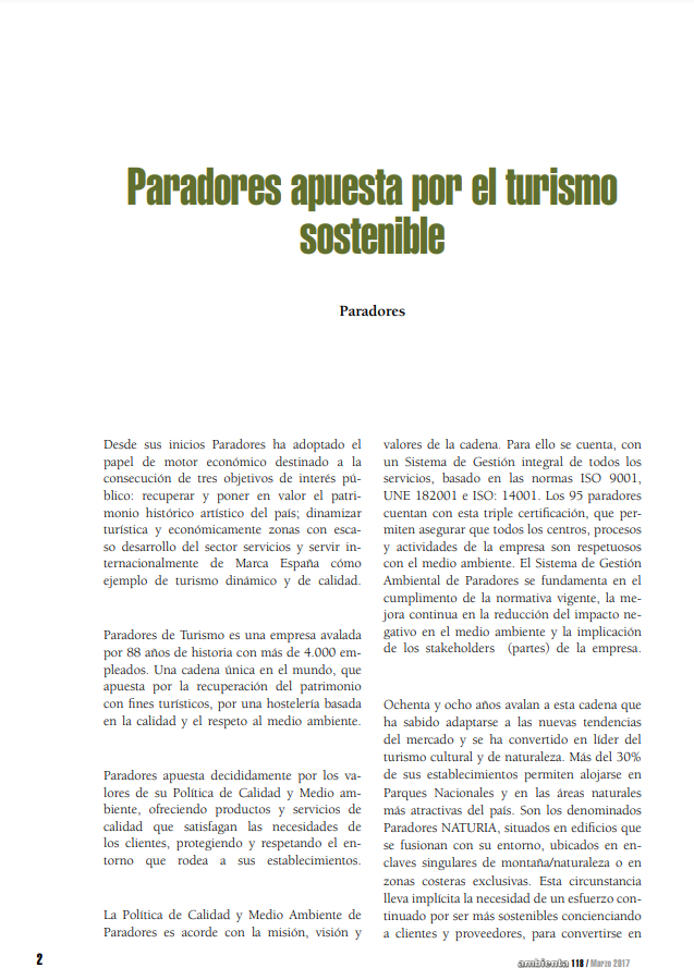 Paradores apuesta por el turismo sostenible
