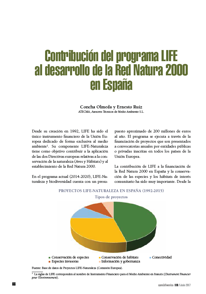 Contribución del programa LIFE al desarrollo de la Red Natura 2000 en España
