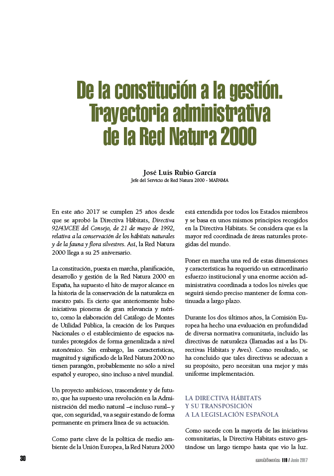 De la constitución a la gestión. Trayectoria administrativa de la Red Natura 2000