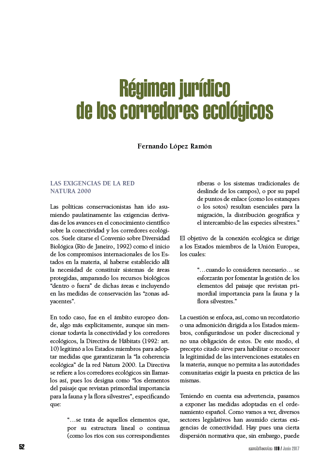 Régimen jurídico de los corredores ecológicos