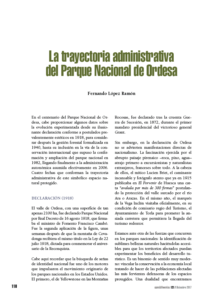 La trayectoria administrativa del Parque Nacional de Ordesa