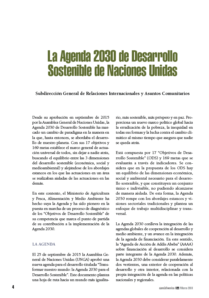 La Agenda 2030 de Desarrollo Sostenible de Naciones Unidas