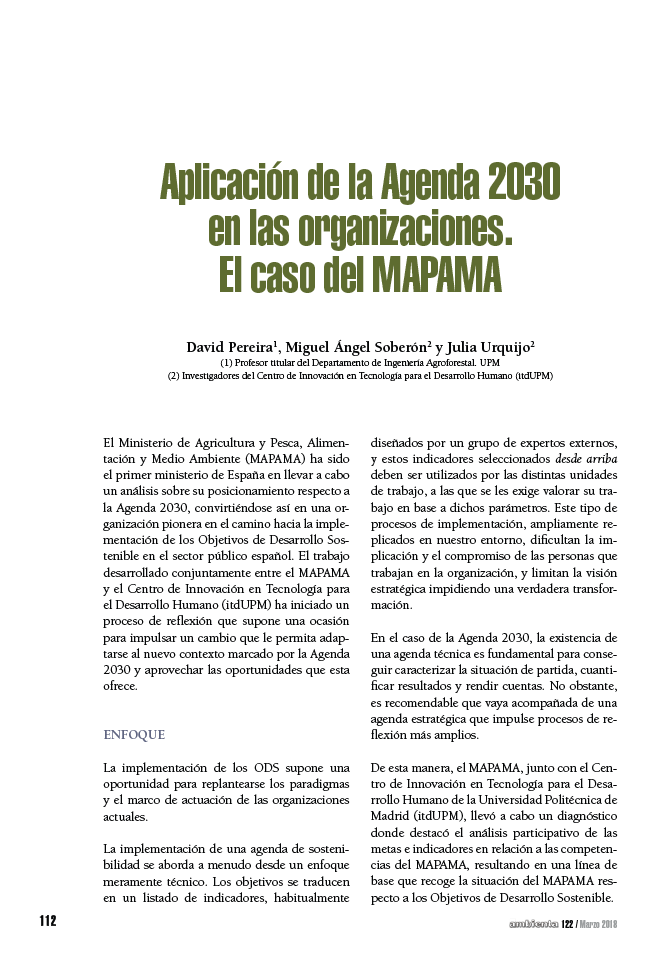 Aplicación de la Agenda 2030 en las organizaciones. El caso del MAPAMA