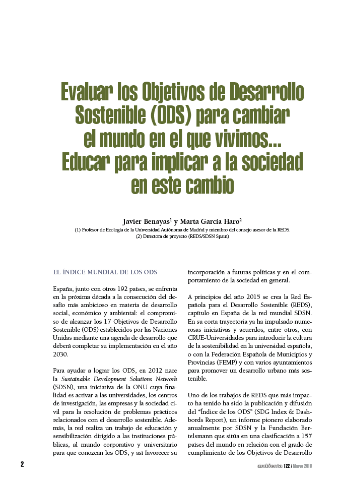 Evaluar los Objetivos de Desarrollo Sostenible para cambiar el mundo en el que vivimos... Educar para implicar a la sociedad en este cambio