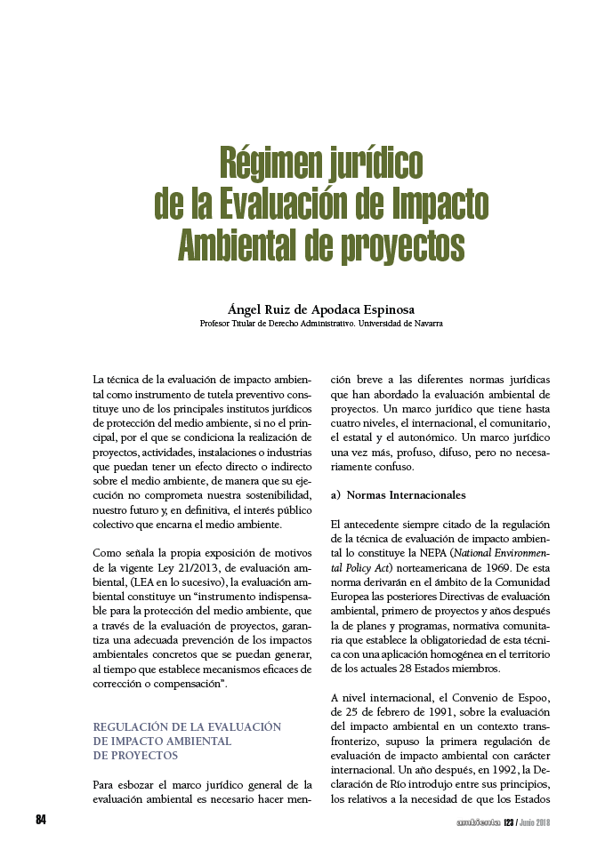 Régimen jurídico de la Evaluación de Impacto Ambiental de proyectos