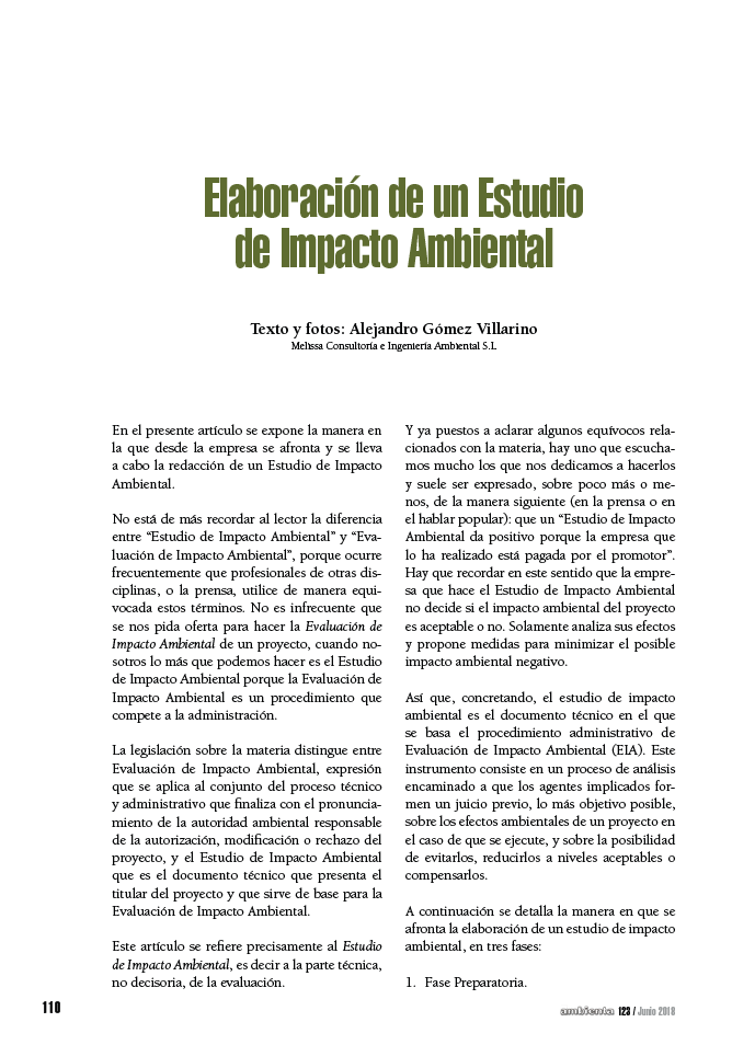 Elaboración de un Estudio de Impacto Ambiental