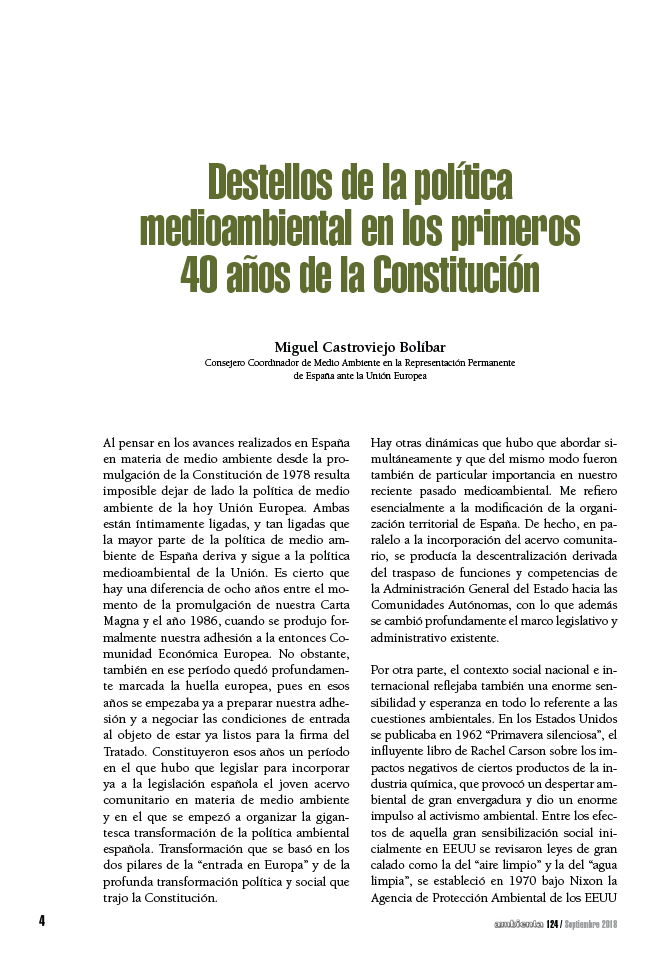 Destellos de la política medioambiental en los primeros 40 años de la Constitución