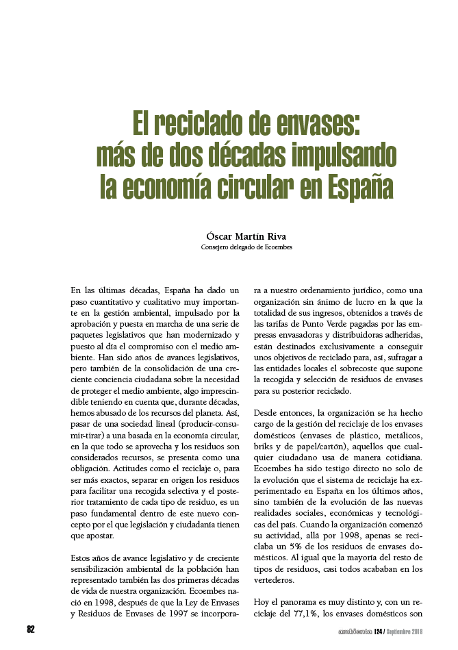 El reciclado de envases: más de dos décadas impulsando la economía circular en España