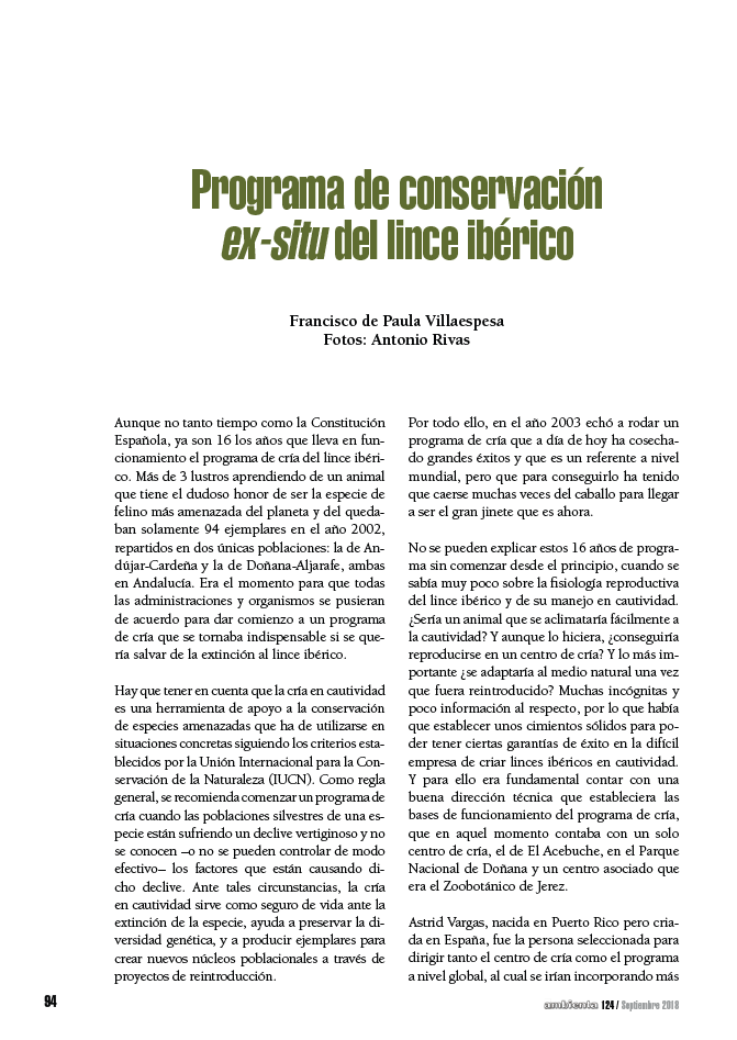 Programa de conservación ex-situ del lince ibérico