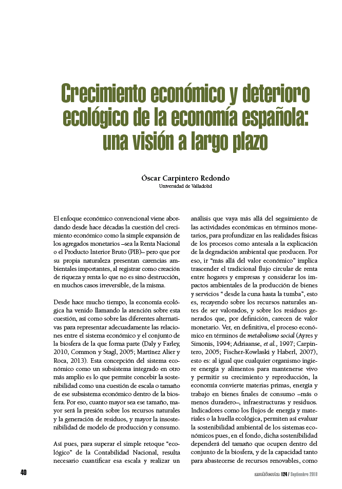 Crecimiento económico y deterioro ecológico de la economía española: una visión a largo plazo