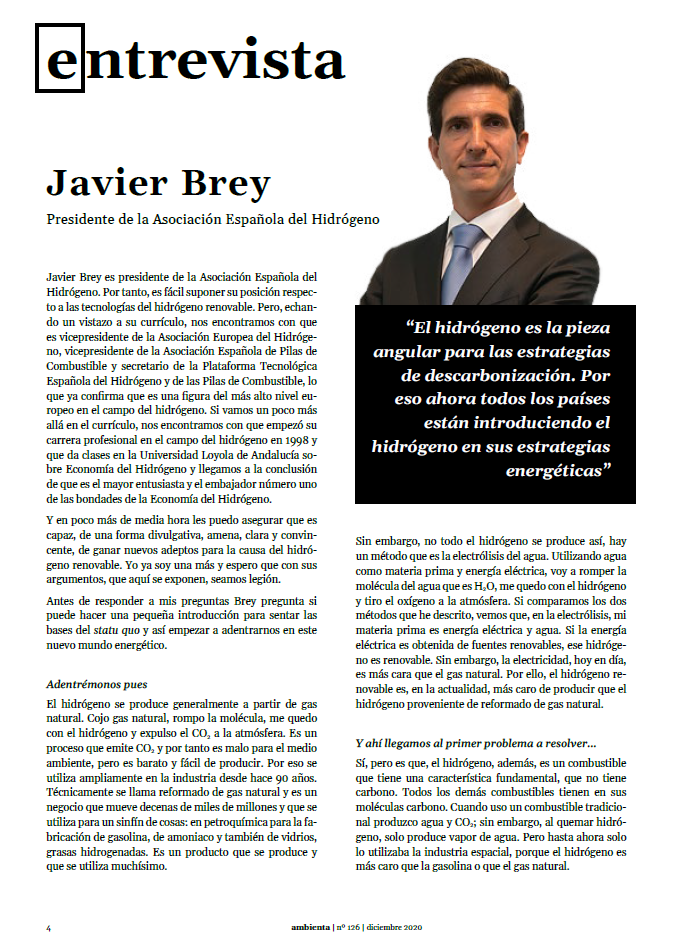 Entrevista: Javier Brey.  Presidente de la Asociación Española del Hidrógeno