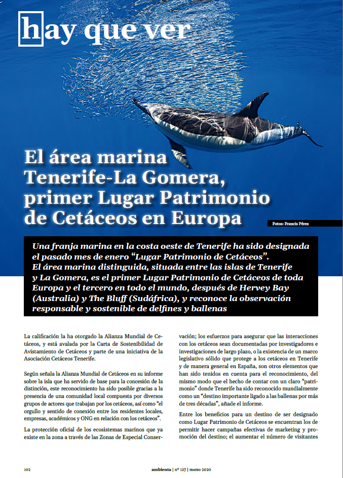 Hay que ver. Lugar Patrimonio de los Cetáceos Tenerife-La Gomera