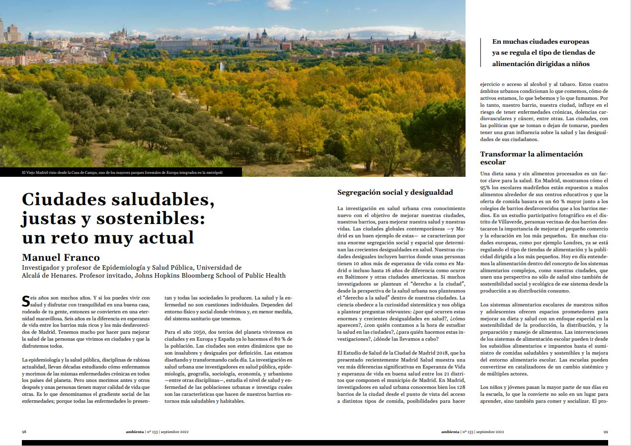 Ciudades saludables, justas y sostenibles: un reto muy actual 