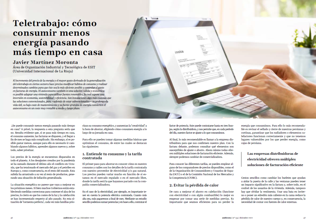 Teletrabajo: consumir menos energía estando en casa.
