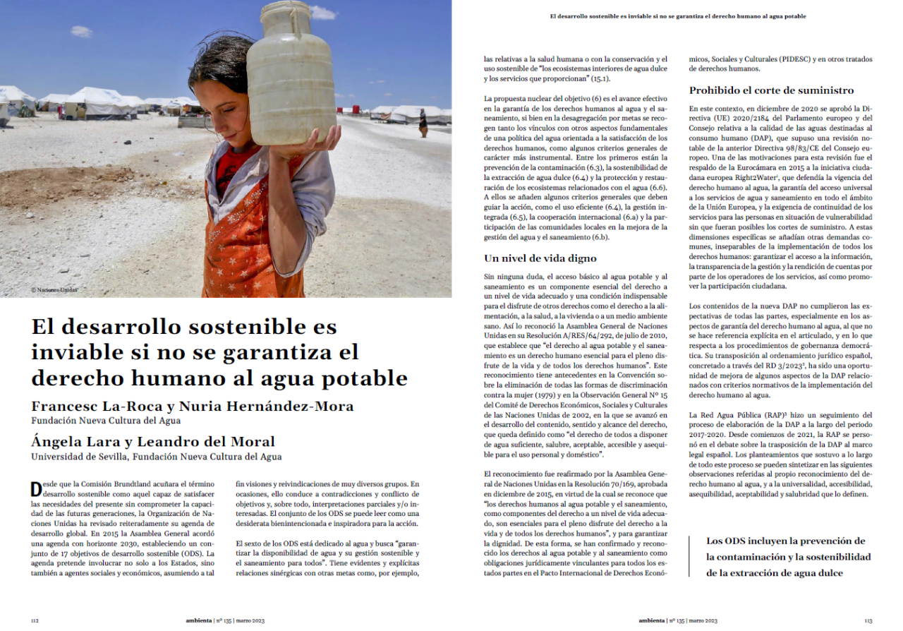 El desarrollo sostenible es inviable si no se garantiza el derecho humano al agua potable 