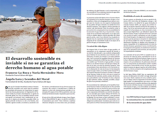 El desarrollo sostenible es inviable si no se garantiza el derecho humano al agua potable 