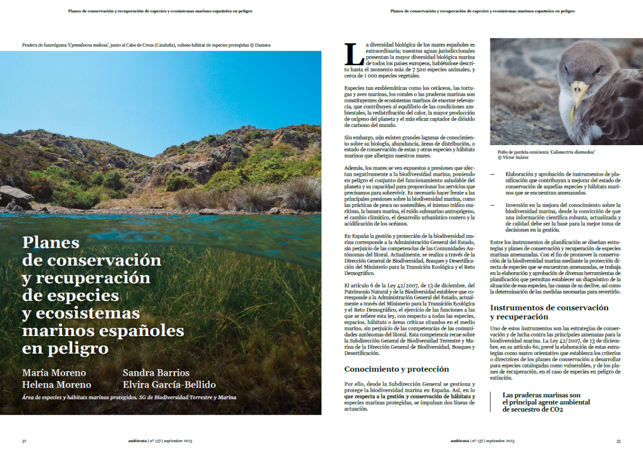 Planes de conservación y recuperación de especies y ecosistemas marinos españoles en peligro